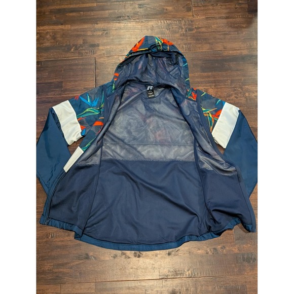 Vintage 90s Russell Hooded Windbreaker Tropical Print Color Block Retro Mens M - Picture 3 of 6